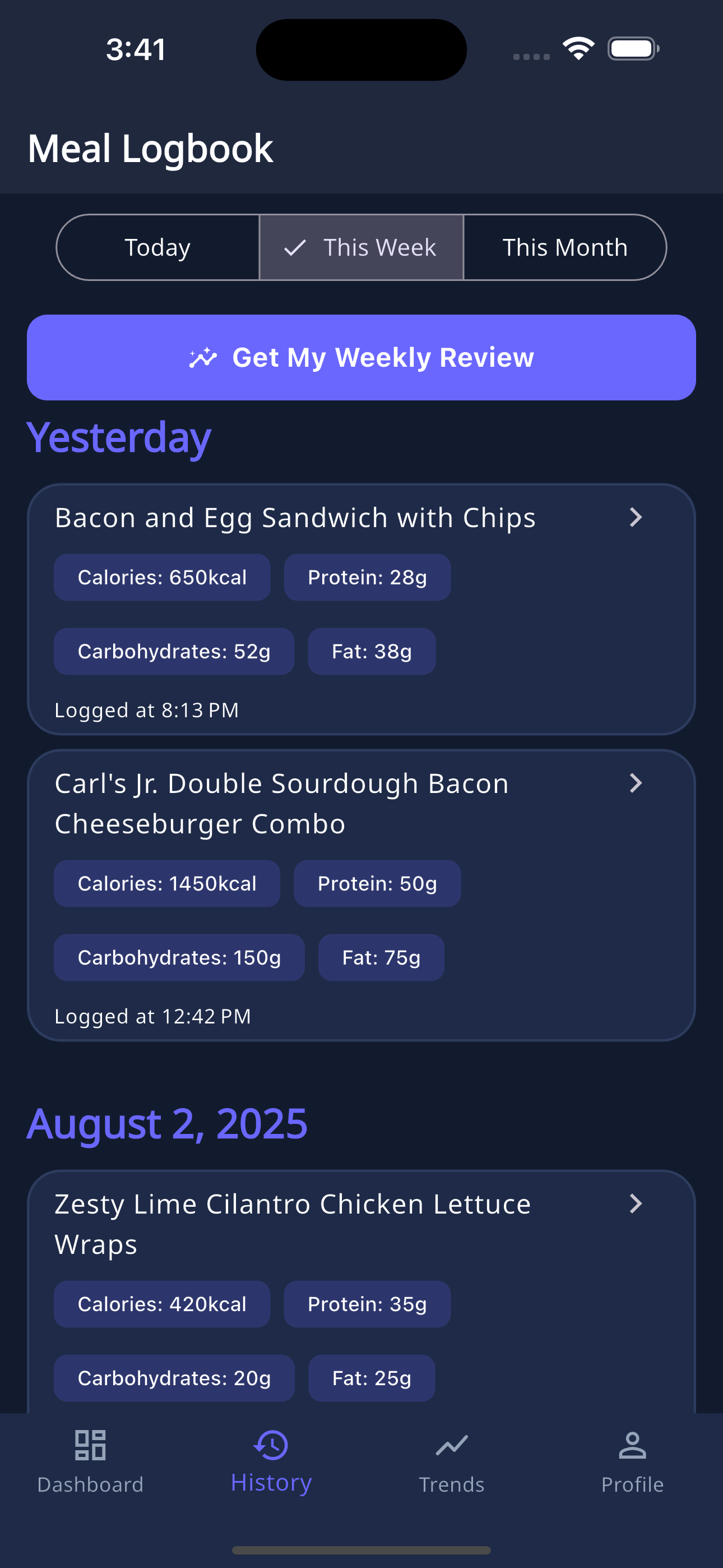 Meal History View